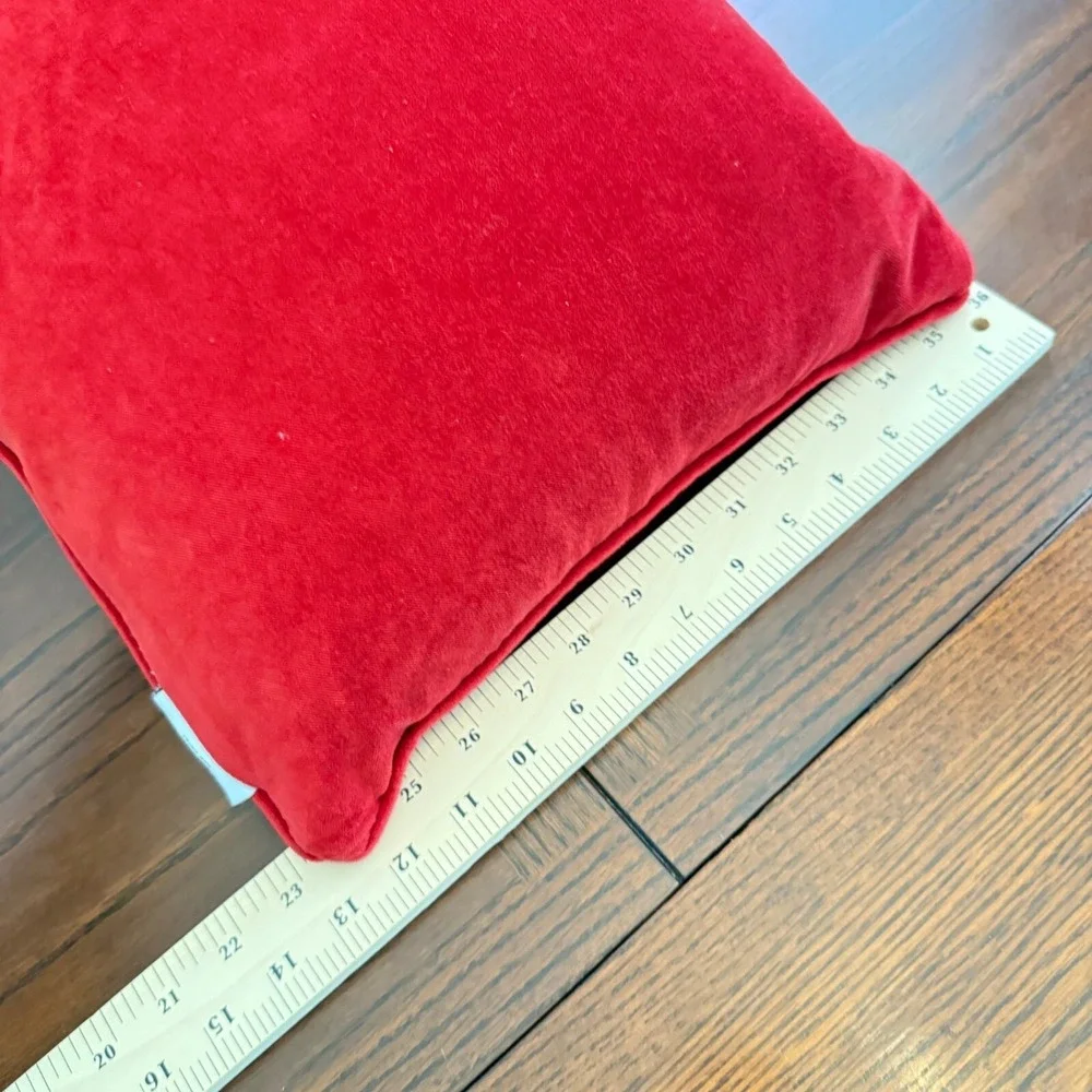 Storehouse Red Velvet Pillow Down Feather Fill Lumbar Silver Embroidered Holiday